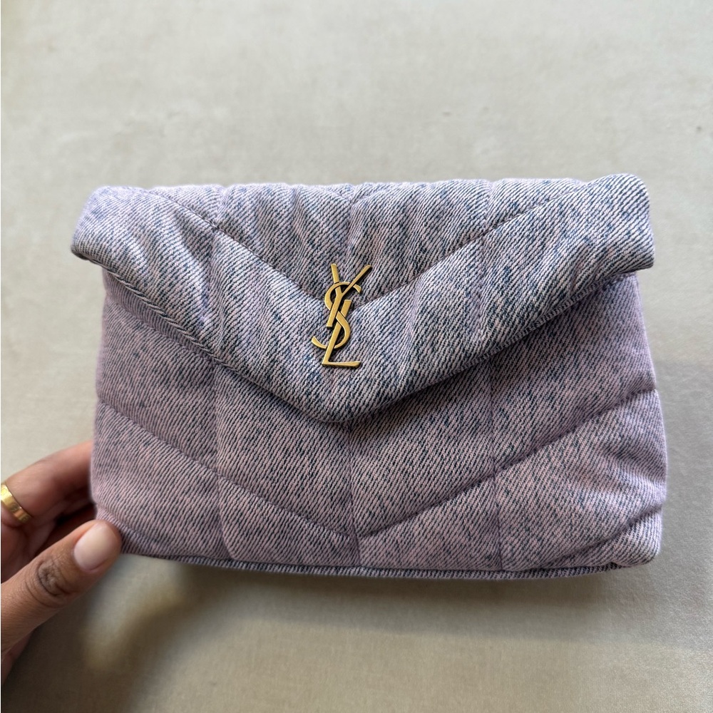 Yves Saint Laurent Denim Purple Clutch Pouch